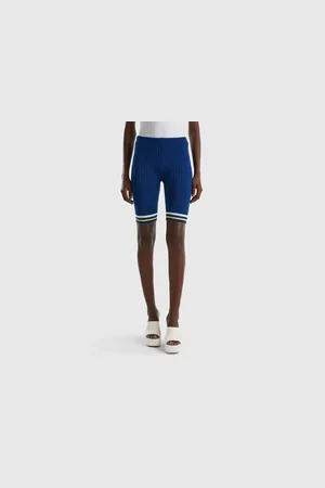 Benetton Marineblaue, Gestreifte Bermuda-strickstrumpfhose für Damen - S