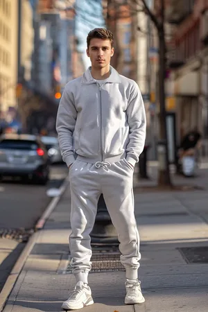Trendyol Graues Melange-trainingsanzug-set Mit Reißverschluss – Regular Fit für Herren - M