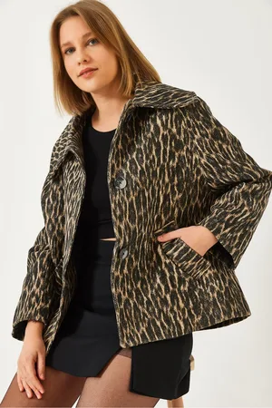 Bianco Lucci Gefütterte Jacke Mit Fledermausärmeln Und Leopardenmuster für Damen - M