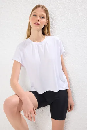 Trendyol Weißes Micro-stoff-sport-strick-t-shirt für Damen - S