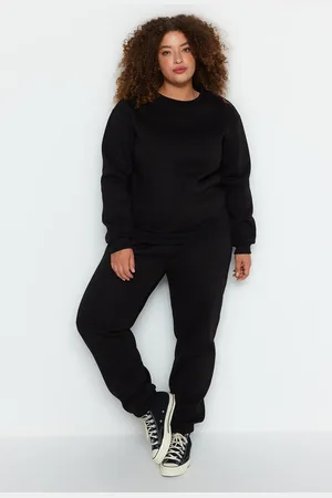 Trendyol Schwarzes Fleece-trainingsanzug-set In Übergröße – für Damen - 2XL