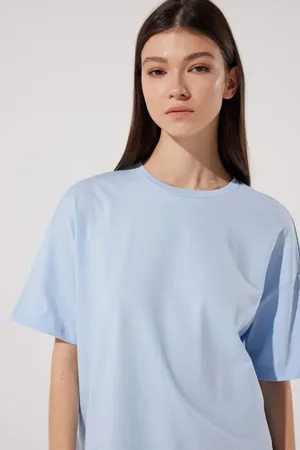 Lee Bequemer Schnitt – 100 % Baumwolle, Blaues T-shirt, Rundhalsausschnitt für Damen - S