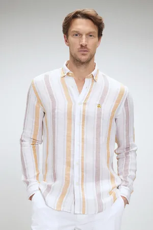Brooks Brothers Beige Slim-fit-leinenhemden Mit Schmaler Passform Und Muster für Herren - 2XL