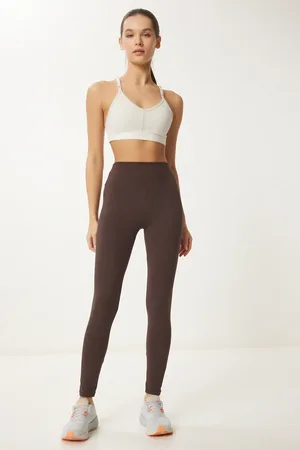 Happiness istanbul Braune Gestrickte Sportleggings Mit Hoher Taille für Damen - 38