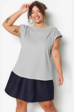 Trendyol Graue Basic-strickbluse Aus 100 % Baumwolle Mit Rundhalsausschnitt In Übergröße für Damen - 5XL