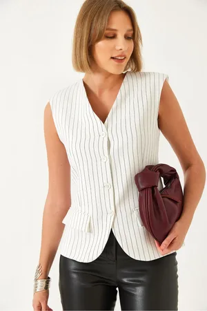 Bianco Lucci Geknöpfte, Gestreifte Weste Mit V-ausschnitt 60342 für Damen - 40