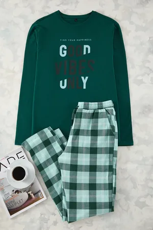 Trendyol Kariertes Pyjama-set Mit Normaler Passform – 100 % Baumwolle für Herren - M