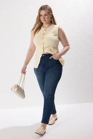 Trendyol Blaue, Dehnbare, Schmale Jeans Mit Hoher Taille für Damen - 52