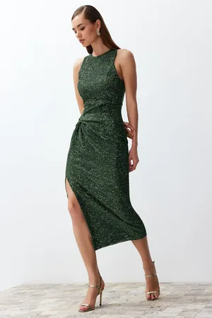 Trendyol Khakifarbenes, Figurbetontes, Glitzerndes, Mit Pailletten Gestricktes, Langes Abendkleid Für Den Abschlussball für Damen - 38