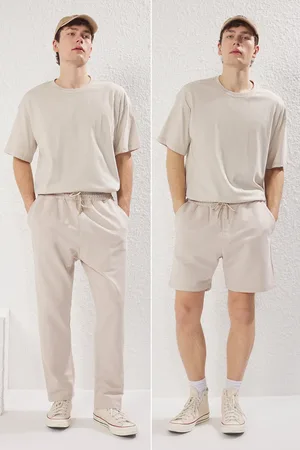 Trendyol 3-teiliges Oversize-t-shirt, Jogginghose, Shorts Aus 100 % Baumwolle für Herren - L
