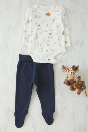 Trendyol Unisex-baby-set Aus 100 % Baumwolle Mit Druckknopfverschluss, Body-hose, Gestricktes Oberteil Und Unterteil für Herren - 0–3 Monate