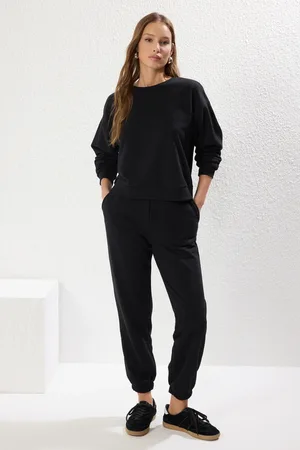 Trendyol Schwarzes Strick-trainingsanzug-set Mit Dickem Rundhalsausschnitt – Normale Passform für Damen - XL