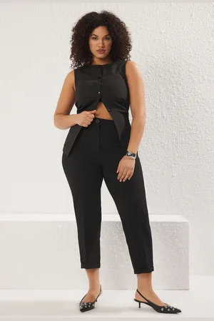 Trendyol Schwarze Cigarette-hose In Übergröße Mit Elastischem Rücken Und Reißverschluss für Damen - 48