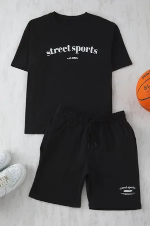 Trendyol Schwarzes Oversize-trainingsanzug-set – Shorts Und T-shirts Aus 100 % Baumwolle für Herren - M