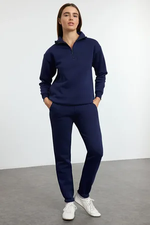 Trendyol Marineblaues Stehkragen-fleece-jogger-trainingsanzug-set Mit Reißverschluss – für Damen - XS