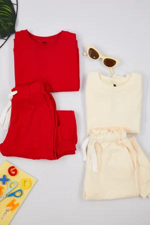 Trendyol Rot-ecru 4-teiliges, Dünnes Strick-sweatshirt- Und Jogginghose-set Aus Baumwolle Für Mädchen – für Damen - 10–11 Jahre