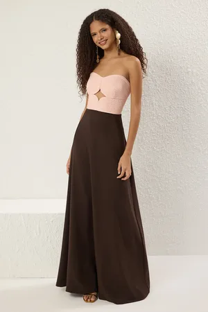 Trendyol Puderbraunes, Trägerloses, Gewebtes A-linien-abendkleid Für Den Abschlussball für Damen - 40