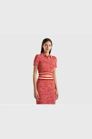 Benetton Poloshirt Mit Granatapfelblüten-polokragen Und Slim Fit Aus Muline-rippenstoff für Damen - L