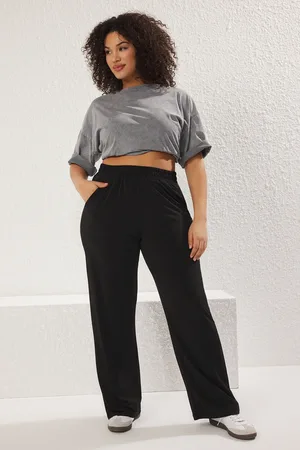 Trendyol Schwarze Strickhose Mit Hoher Taille Und Weitem Bein für Damen - XL