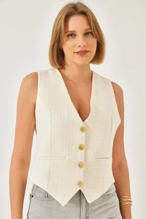 Bianco Lucci Tweedweste Mit Metallknopfdetail 60155 für Damen - 38
