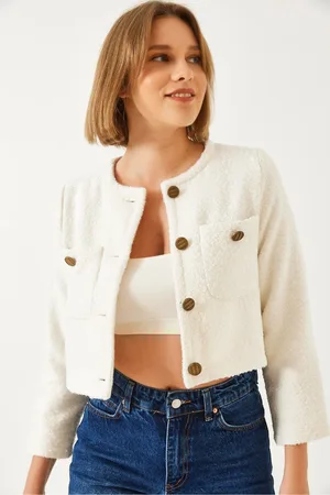 Bianco Lucci Kurze Jacke Mit Knopfdetail Mbms023 für Damen - M