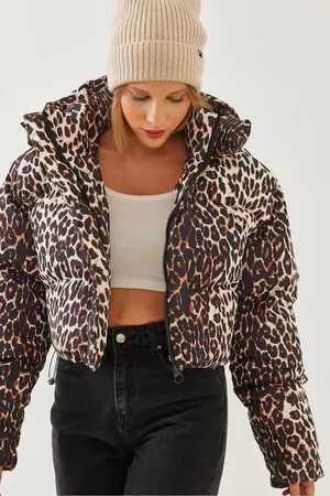 Bianco Lucci Pufferjacke Mit Kapuze Und Leopardenmuster 1022 für Damen - L