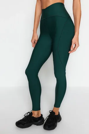 Trendyol Smaragdgrüne, Geraffte, Gestrickte Sport-leggings In Voller Länge für Damen - L