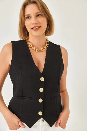 Bianco Lucci Tweedweste Mit Metallknopfdetail 60155 für Damen - 40