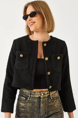Bianco Lucci Kurze Jacke Mit Knopfdetail Mbms023 für Damen - L
