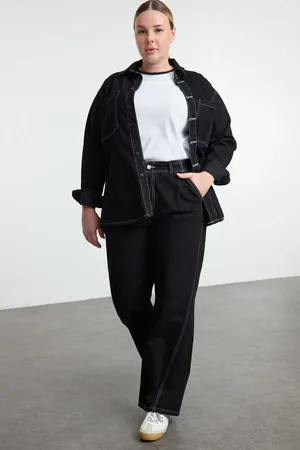 Trendyol Schwarze More Durables Jeans Mit Hoher Taille Und Weitem Bein In Übergröße Und Weitem Bein für Damen - 50