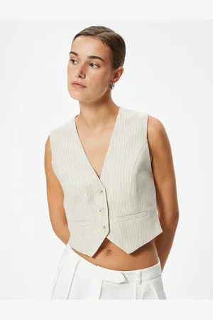 Koton Kurze Weste Aus Leinen Mit V-ausschnitt Und Futter – Slim Fit für Damen - 42