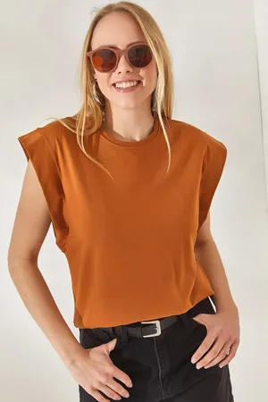 Olalook Hellbraunes Achselstück-fledermaus-t-shirt für Damen - M