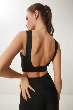 Happiness istanbul Schwarzer, Formender Sport-bh Mit V-ausschnitt – Gestrickter für Damen - 34