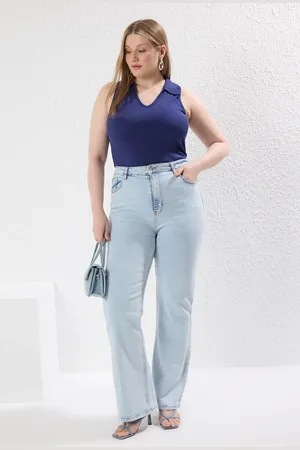 Trendyol Blaue Comfort-schlagjeans für Damen - 46