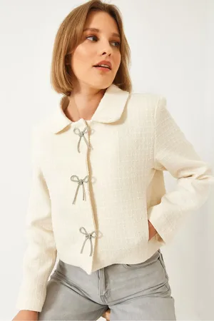 Bianco Lucci Stilvolle Tweedjacke Mit Schleifendetail 50145 für Damen - 38
