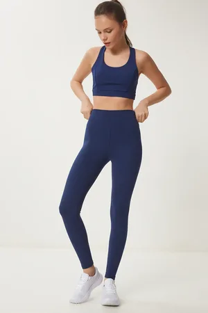 Happiness istanbul Marineblaue Gestrickte Sport-leggings Mit Hoher Taille für Damen - 40