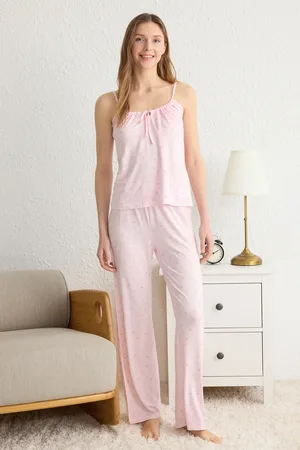 Trendyol Blumendruck – Gestricktes Pyjama-set Mit Bändern Und Hosenträgern für Damen - L