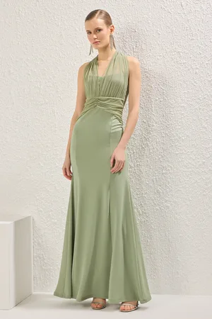 Trendyol Mintfarbenes, Gerades Sandy-maxi-abend- Und Heimkehrkleid Mit Fischkordelzug/drapierung für Damen - 42