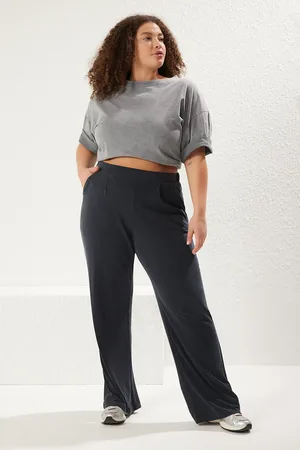 Trendyol Anthrazitfarbene, Plissierte Modal-drapierte Strickhose Mit Weitem Bein für Damen - XL