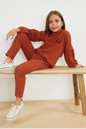 Trendyol Ziegelfarbenes Sweatshirt- Und Jogginghose-set Mit Rosafarbenen Applikationen Für Mädchen – für Damen - 6–7 Jahre