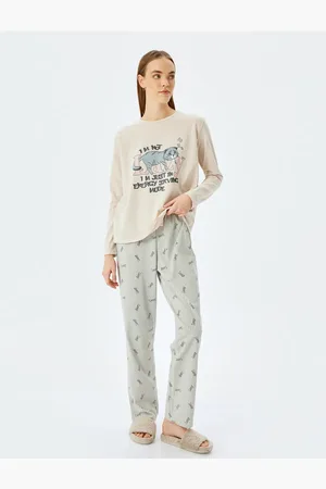 Koton Langärmliges Pyjama-set Mit Katzenmuster für Damen - XS