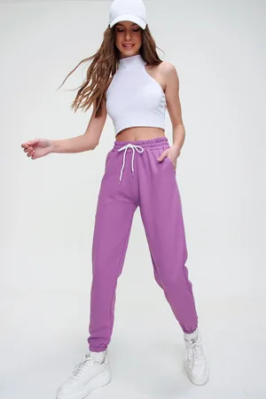 Trend Alacati stili Basic Jogginghose Mit Elastischem Bund Und Bein In Dunkellila für Damen - L