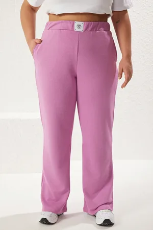 Trendyol Fliederfarbene Strick-jogginghose Mit Hoher Taille Und Etikettendetail, Übergröße für Damen - 3XL