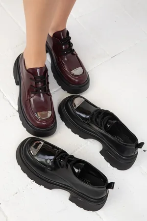 SOHO Burgunder Lackleder Loafer Schuhe für Damen - 36
