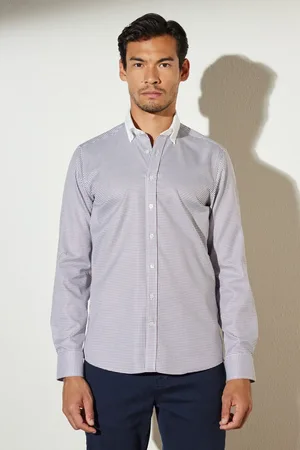 Brooks Brothers Burgunderrot-weißes Slim-fit-hemd Mit Knopfkragen Aus 100 % Baumwolle Mit Muster für Herren - 44