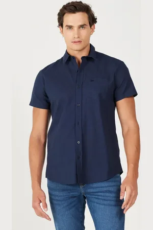 Wrangler Regular Fit Normaler Schnitt 100% Baumwolle Marineblaues Hemd für Herren - S