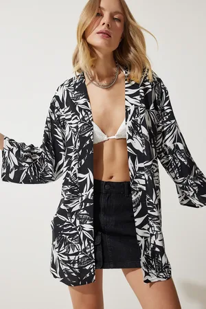 Happiness istanbul Leuchtender Gemusterter Viskose-kimono für Damen - 40