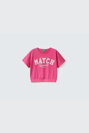 Benetton Fuchsiafarbenes, Glitzerndes, Kurzes T-shirt Mit Slogan-aufdruck Für Mädchen für Damen - 11–12 Jahre