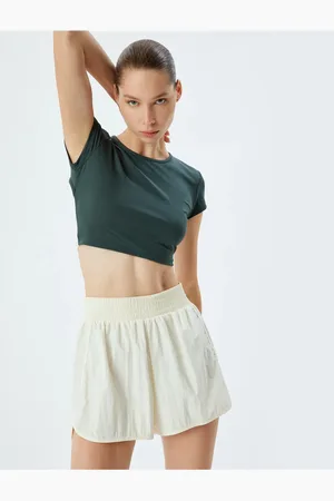 Koton Sport-crop-t-shirt, Kurzärmelig, Mit Fensterdetails, Rundhalsausschnitt, Schmale Passform, Interlock für Damen - L