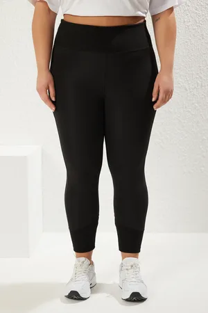 Trendyol Schwarze Strick-leggings Mit Hoher Taille Und Geripptem Detail An Der Taille In Übergröße für Damen - 2XL